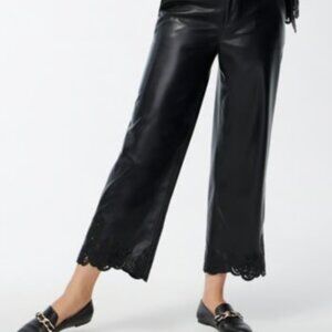 CHICO'S Faux Leather Cutwork Lace Black Wide Leg Ankle Pants Sz 2 12 14